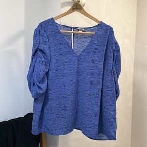 Gathered Puff Sleeve Dot VNeck Top